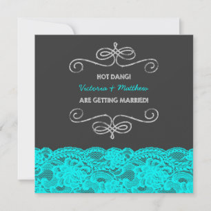 Blaue Hochzeit in Schwarz und Aquamarin Einladung