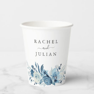Blaue Hochzeit mit Blumen Pappbecher