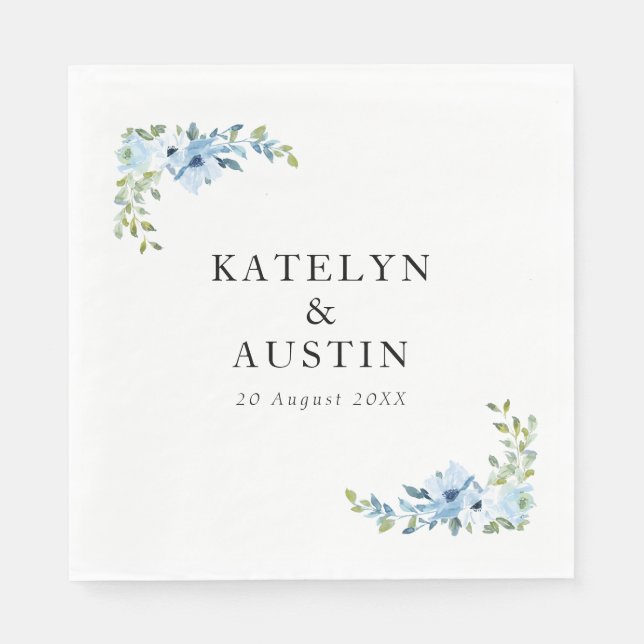 Blaue Hochzeit mit Blumen Serviette (Vorderseite)