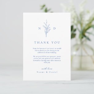 Blaue Hochzeit mit botanischen Blätter Dankeskarte