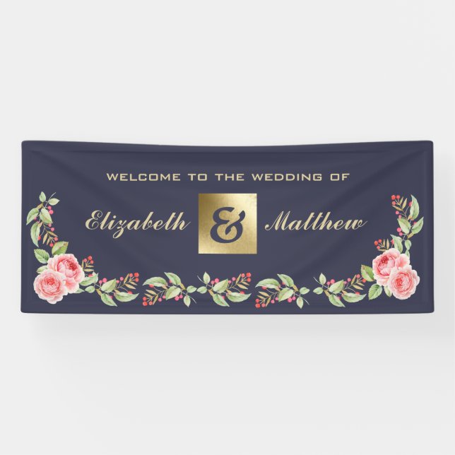 Blaue Hochzeit mit floralen Farben Banner (Horizontal)