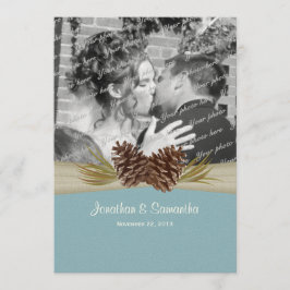 Blaue Hochzeit mit Foto von Pinien Einladung