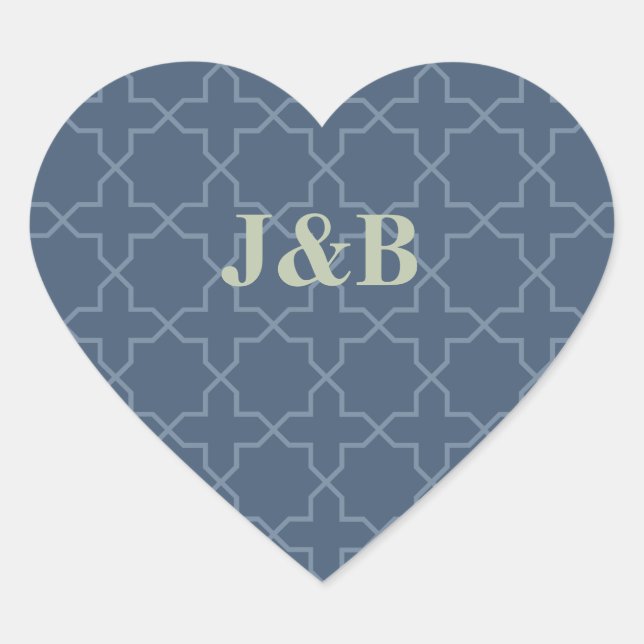Blaue Hochzeit mit Latticework-Muster Herz-Aufkleber (Vorderseite)