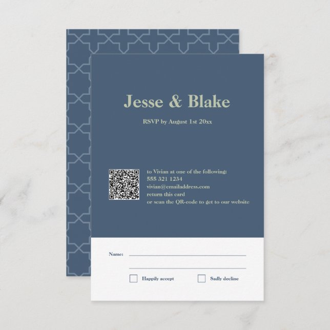 Blaue Hochzeit mit Latticework-Muster RSVP Karte (Vorne/Hinten)