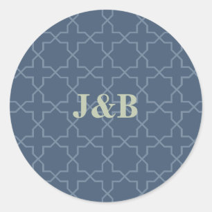 Blaue Hochzeit mit Latticework-Muster Runder Aufkleber