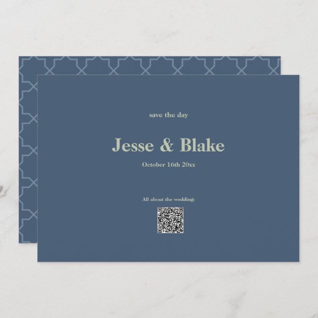 Blaue Hochzeit mit Latticework-Muster Save The Date (Vorne/Hinten)