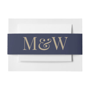 Blaue Hochzeit mit modernen Gold Monogram Einladungsbanderole