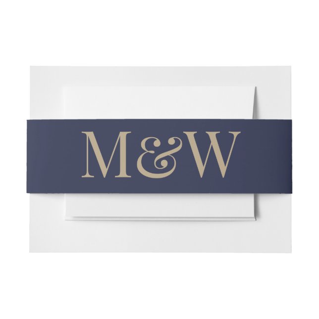 Blaue Hochzeit mit modernen Gold Monogram Einladungsbanderole (Vorderseite Beispiel)