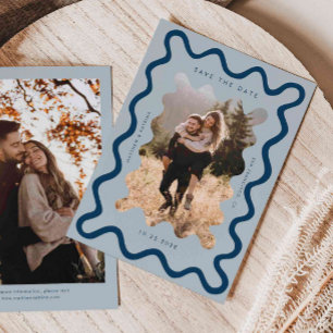 Blaue Hochzeit mit scharfen Wavy-Rahmen Save The Date