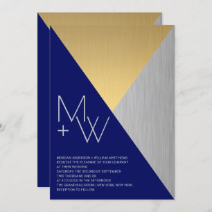 Blaue Hochzeit Moderne Mischmetalle geometrisch Einladung