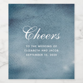 Blaue Hochzeit. Moderne Wasserfarbenflotte Weinetikett