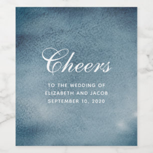 Blaue Hochzeit. Moderne Wasserfarbenflotte Weinetikett