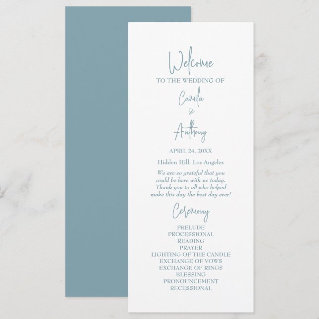 Blaue Hochzeit Programm (Vorne/Hinten)