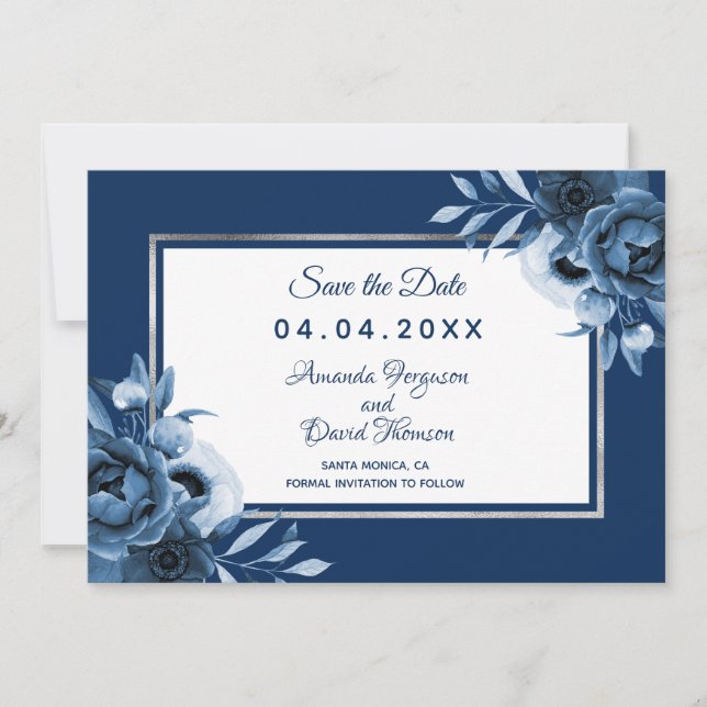 Blaue Hochzeit Save the Date Ankündigung (Vorderseite)