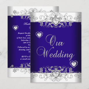 Blaue Hochzeit Silber Diamant Herzen 2a Einladung