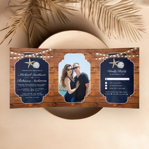 Blaue Hochzeit von Blauem Seesterne Sand Dollar Be Dreifach Gefaltete Einladung
