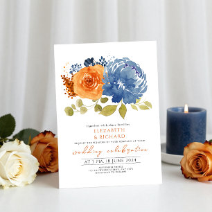 Blaue Hochzeit von Navy Burnt Orange Terracotta Einladung