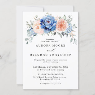 Blaue Hochzeit von Navy Slate Dusty Blush Pink Flo Einladung