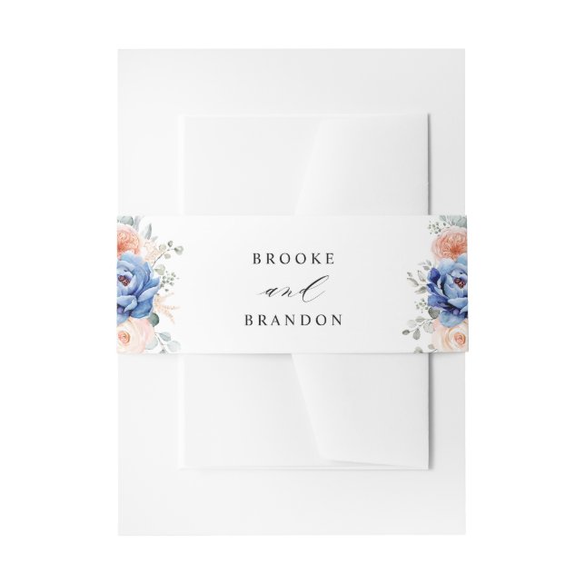 Blaue Hochzeit von Navy Slate Dusty Blush Pink Flo Einladungsbanderole (Vorderseite Beispiel)