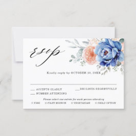 Blaue Hochzeit von Navy Slate Dusty Blush Pink Flo RSVP Karte