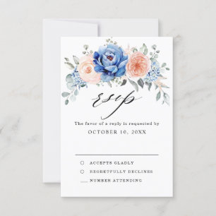 Blaue Hochzeit von Navy Slate Dusty Blush Pink Flo RSVP Karte
