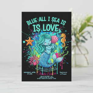 Blaue Hochzeits-Einladung "All I Sea is Love" Einladung