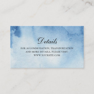 Blaue Hochzeitsdetails. Info. Moderne Wasserfarbe Begleitkarte