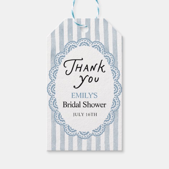 Blaue Hochzeitsdusche Danke  Geschenkanhänger (Vorderseite)
