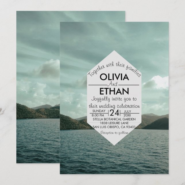 Blaue Hochzeitseinladung für die Marine Einladung (Vorne/Hinten)