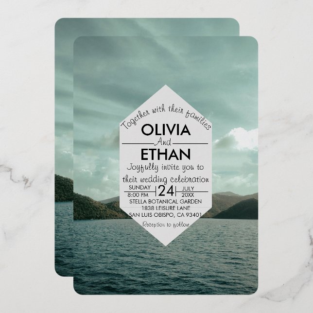 Blaue Hochzeitsnacht am Strand Einladung (Vorderseite/Rückseite)