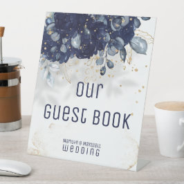 Blaue Hochzeitssignatur Sockelschild