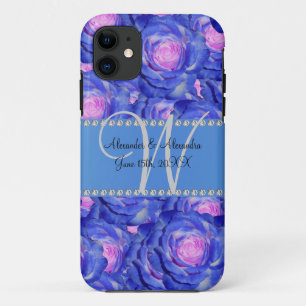 Blaue Hochzeitstiche-Rose iPhone 11 Hülle