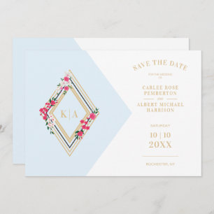 Blaue Hochzeitstile florale Diamantform Save The Date
