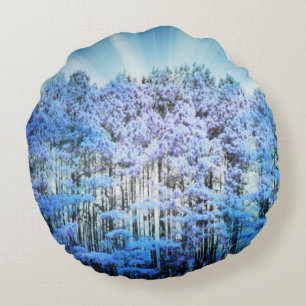 Blaue Hoffnung Glow Forest Rundes Kissen