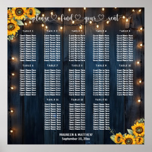 Blaue Holz-Lichterkette für 13 Tische Hochzeitssit Poster