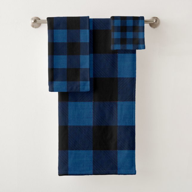 Blaue Holzfäller-Karo Badhandtuch Set (Insitu)