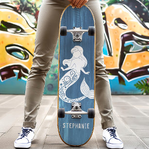 Blaue Holzstrand-Meerjungfrau Benutzerdefinierter Skateboard