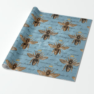 Blaue Honigbiene im Vintage-Stil Geschenkpapier