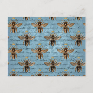 Blaue Honigbiene im Vintage-Stil Postkarte
