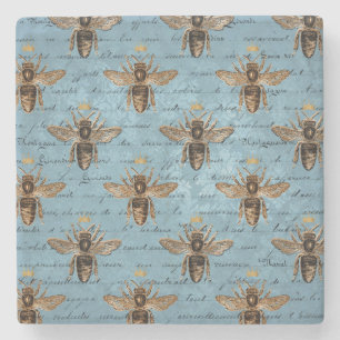 Blaue Honigbiene im Vintage-Stil Steinuntersetzer