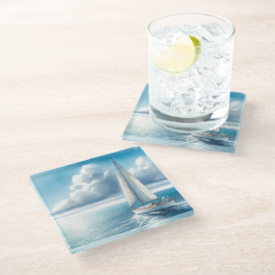 Blaue Horizont-Segelyacht Glasuntersetzer