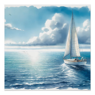 Blaue Horizont-Segelyacht Poster