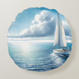 Blaue Horizont-Segelyacht Rundes Kissen