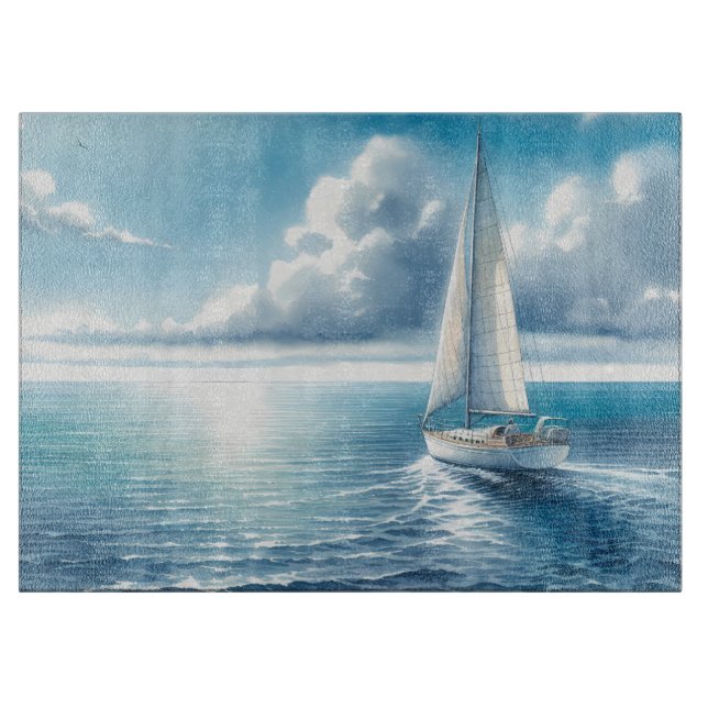 Blaue Horizont-Segelyacht Schneidebrett (Vorderseite)