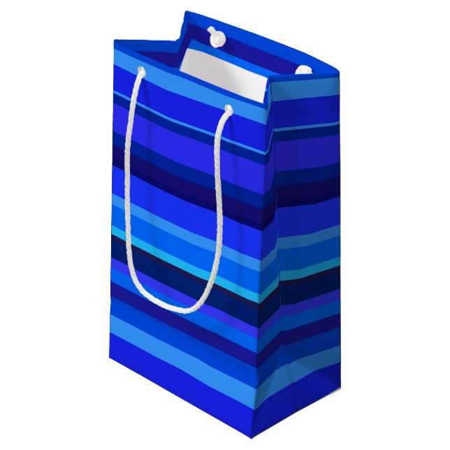 Blaue horizontale Streifen Kleine Geschenktüte (Vorderseite Schrägansicht)