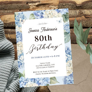 Blaue Hortensie 80. Geburtstag Erwachsener Garten Einladung
