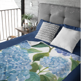Blaue Hortensie Aquarell Blumen Küste Fleecedecke