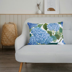 Blaue Hortensie Aquarell Florale Küsten Dekokissen