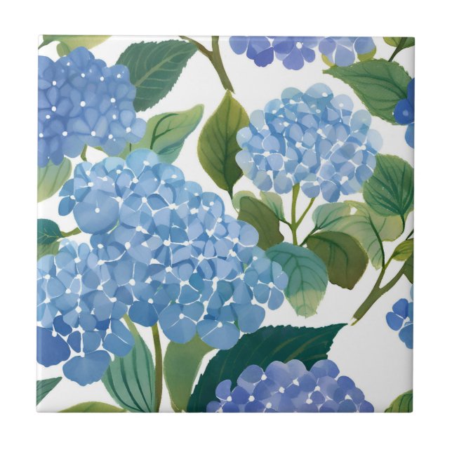 Blaue Hortensie Aquarell Florale Küstenoptik Fliese (Vorderseite)