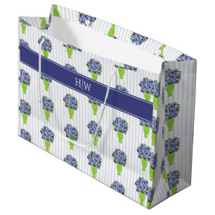 Blaue Hortensie Blaue Streifen Küstenmonogramm Große Geschenktüte